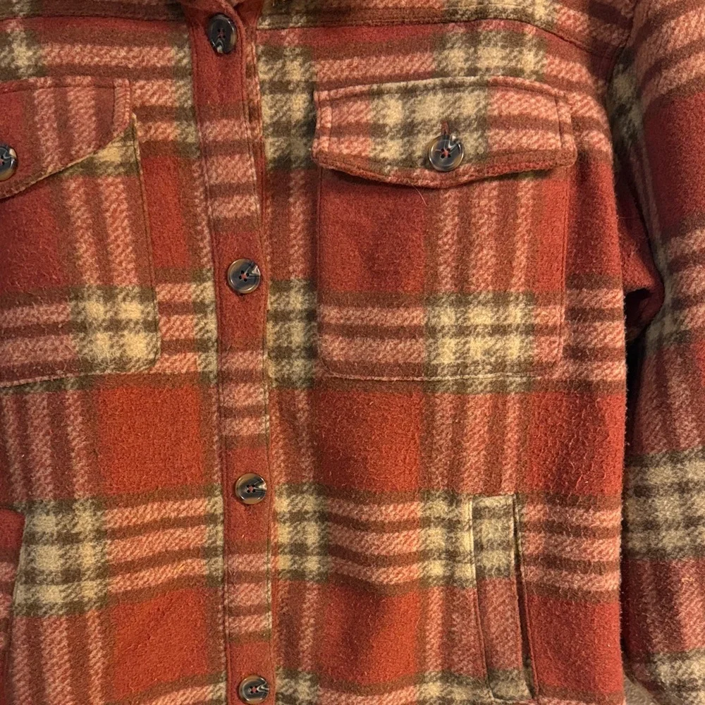 Maurices Rust and Beige Plaid Utility Jacket - Picture 3 of 8